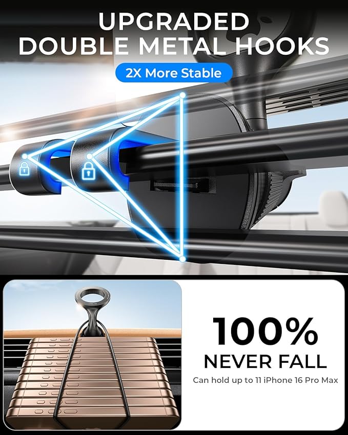 MRGLAS for MagSafe Car Mount [ 2025 Upgraded 40 Strong Magnets] [360° Rotation] Air Vent Magnetic Phone Holder [Double Metal Hook] Car Phone Holder Mount Compatible iPhone 17 16 15 Pro Max Plus S25 24