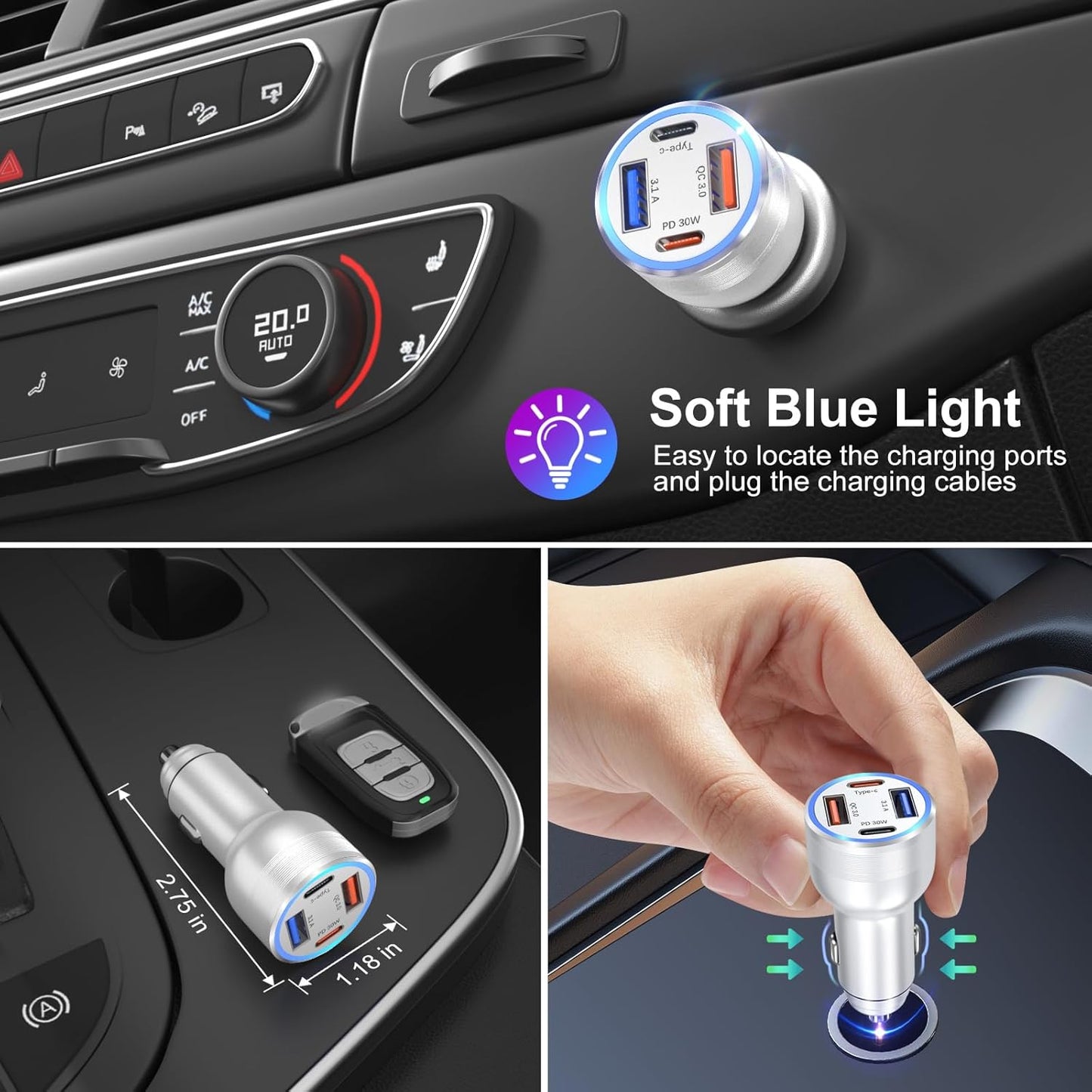 USB C Car Charger 5 Pack, Bangfun 65W 4-Port Dual 12V USB Car Charger QC+PD 3.0 Fast Charging Cigarette Lighter Adapter Plug for iPhone 16 15 14 13 12 11 Pro Max iPad,Samsung (Silver)