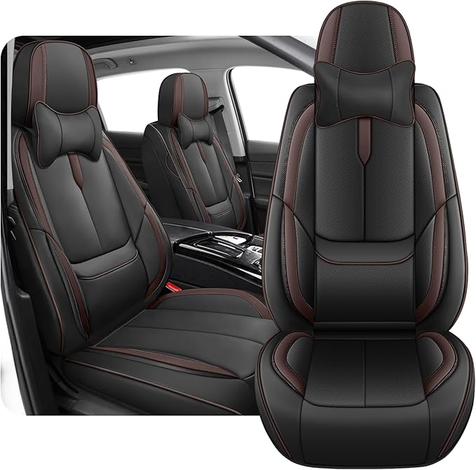 Fit for 98% of Mercedes Benz Car Seat Covers with Headrests, Premium Nappa Leather Seat Cover, Fully Wrapped Protect Modern Style Seat Cover (2-Seat Luxury, Black & Coffee)