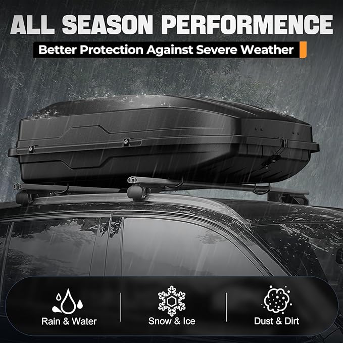 Auto Dynasty Roof Top Mount Car Storage Travel Luggage Box Cargo Carrier, 56.3 (L) x 36.8 (W) x 16.25 (H) Inches, Capacity 110 Pounds, 13 Cubic Feet (Tool-Free Install), Textured Black Finish