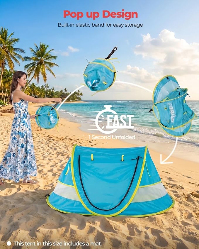 Poray Portable Baby Beach Tent with UPF 50+ Sun Shelter,Mosquito Net and Sunshade, Ideal Pop Up Kids Travel Tent with Carry Bag & 2 Stakes,Outdoor Indoor Play and Sun Protection