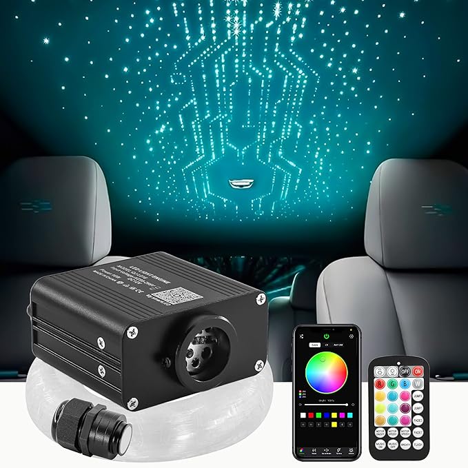 ATOKEE Starlight Headliner Kit 550pcs 0.03in 13.1ft, 16W Twinkle Small Size Fiber Optic Star Lights for Car Roof Decor with APP/Remote Control