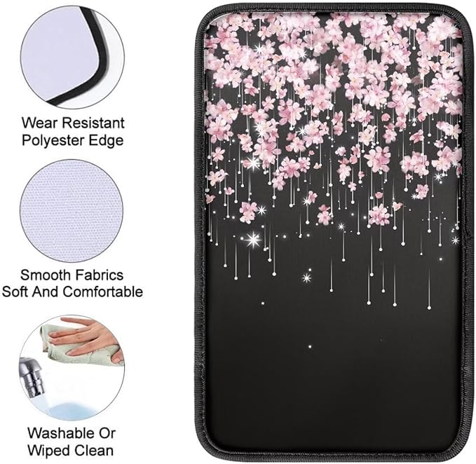 Pink Floral Auto Center Console Pad, Easy to Install Armrest Cover Pad for Trucks Vans SUV Cars, Universal Car Interior Decor Accessories for Women Men