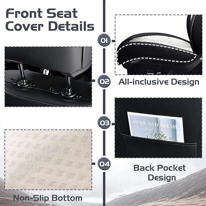 Truck Seat Covers for Toyota Tundra 2008-2026, Waterproof Premium Leather Full Coverage Car Seat Cover, Muscle Sport Style Auto Interior Seat Cover Sets (Full Set/Black White)