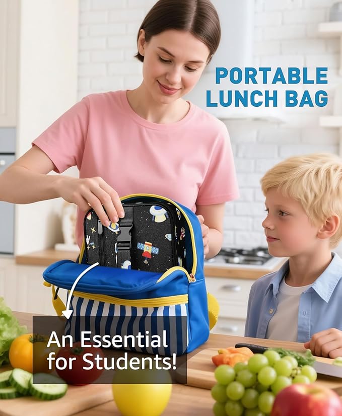 Small Lunch Box Insulated Lunch Bag for Women Men, Bento Kids Lunch Box, Compact Portable Thermal Meal Cooler Bags with Buckle Handle for Work & School, Spaceman 5L