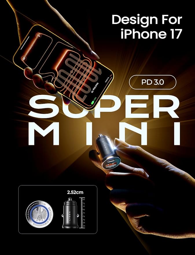LISEN 69W Mini Cigarette Lighter Adapter Car Charger USB C Fast Charging, 12V Cigarette Lighter USB Car Charger Fast Charging Adapter, for iPhone 17 Pro Max 16 15 14 13 12 Plus Mini, Samsung S26 S25