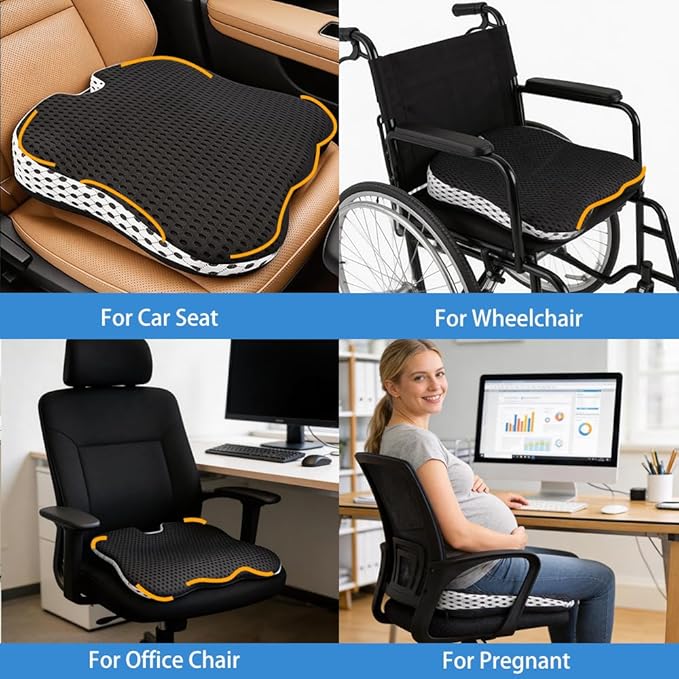 Car Seat Cushion for Long Driving Memory Foam Wedge Cushion for Back Pain & Tailbone Pain Relief Non Slip & Ergonomic Car Seat Pillow Pad, Universal Fit for Most Car Truck Office Chair & Wheelchair