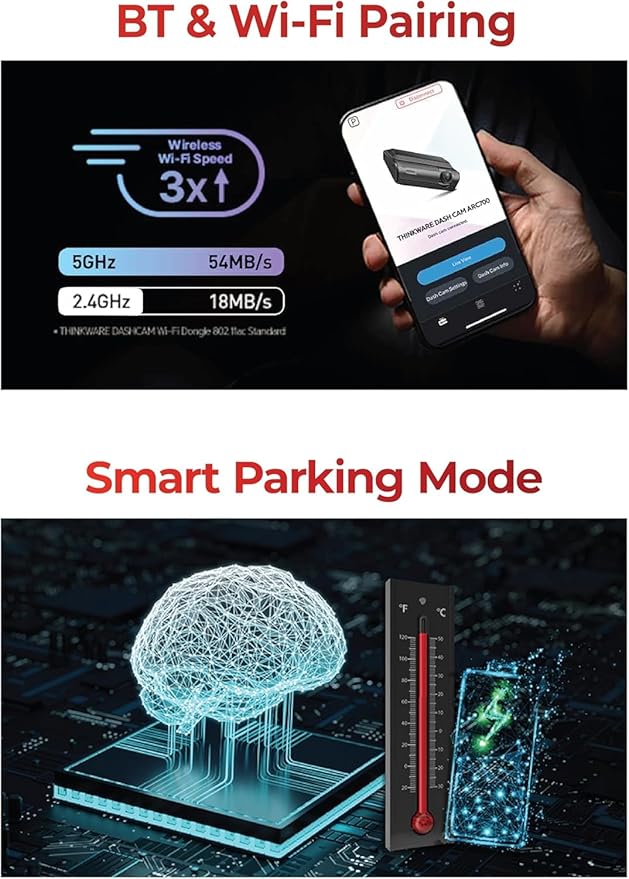 THINKWARE ARC 700 4K Dash Cam Front and Rear, No Memory Card, 4K+2K Dual Camera, Sony STARVIS Sensor, HDR, Super Night Vision 3.0, 5GHz Wi-Fi, GPS, Parking Mode, Speed and Red Light Alerts