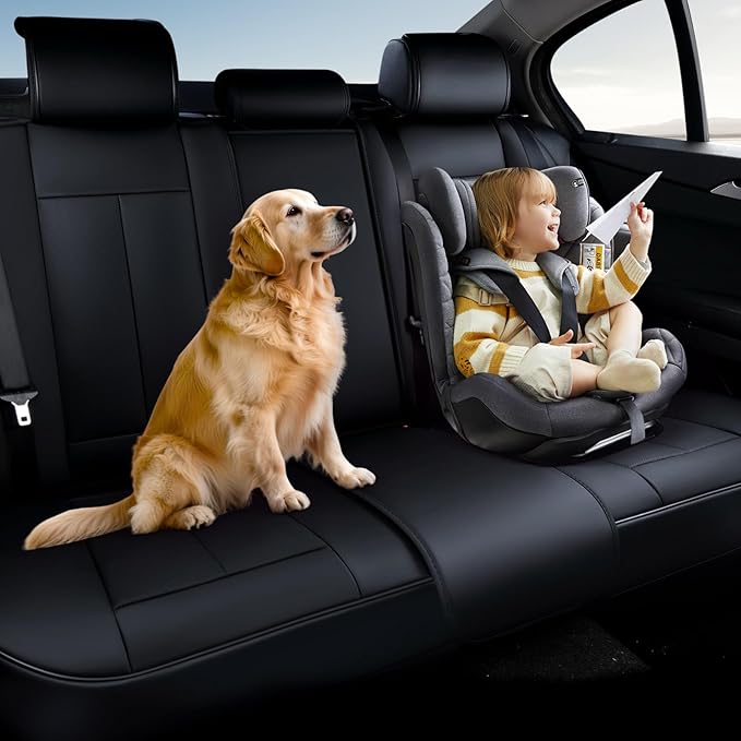 Coverado Dog Car Seat Cover for Back Seat Cover, Black Rear Car Seat Covers, 3-Pieces Waterproof Car Seat Cushion, Car Seat Protector, Leather Seat Cover Seat Protector Universal Fit Most Cars