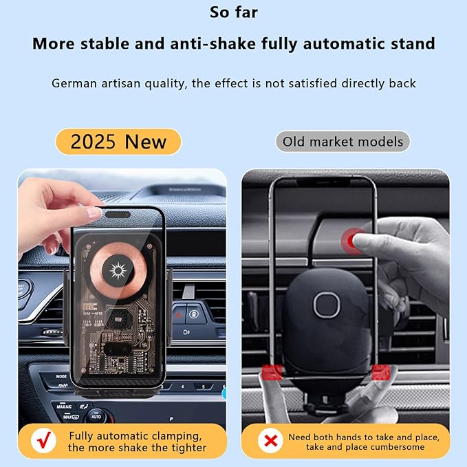 Wireless Car Charger,15W Fast Charging Auto-Clamping Car Charger Phone Mount Air Vent Cell Phone Holder Compatible iPhone，Car Accessories for iPhone 16 15 Pro Plus Max 14 13 12 (Black)