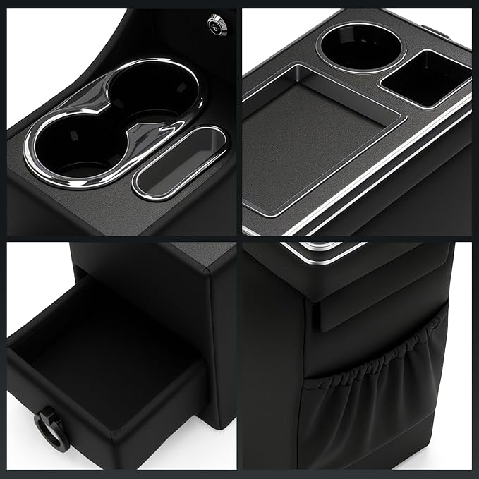 Center Console Between Seat Organizer for Minivans,SUVs,Middle Van Console Floor Console Organizer Storage Box with Phone Holder,Drawers&Cup Holders,for SUVs Console Organizer Storage Box with Locking