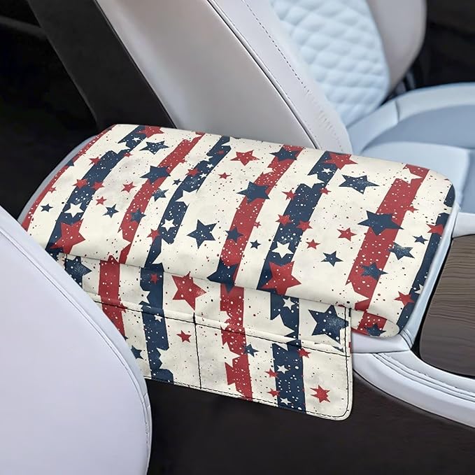 Armrest Cover for Car, American Stripes Center Console Pad Cars Interior Accessories for Women Men, Console Protector Fit Most Auto Vehicle, SUV, Truck Arm Rest Box