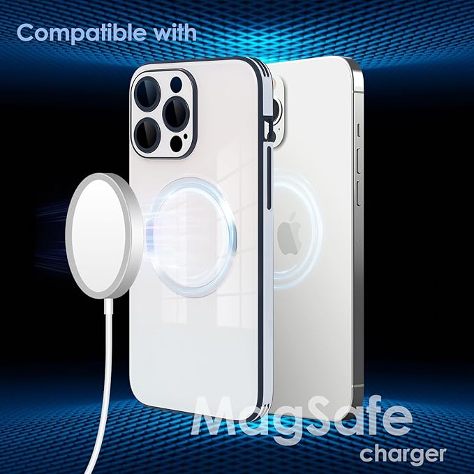 Guppy Compatible with iPhone 15 Pro Max Case Magnetic, with Full Camera Lens Protector [Compatible with MagSafe] Scratch Resistant Gradient Glass Back Cover Phone Case-White