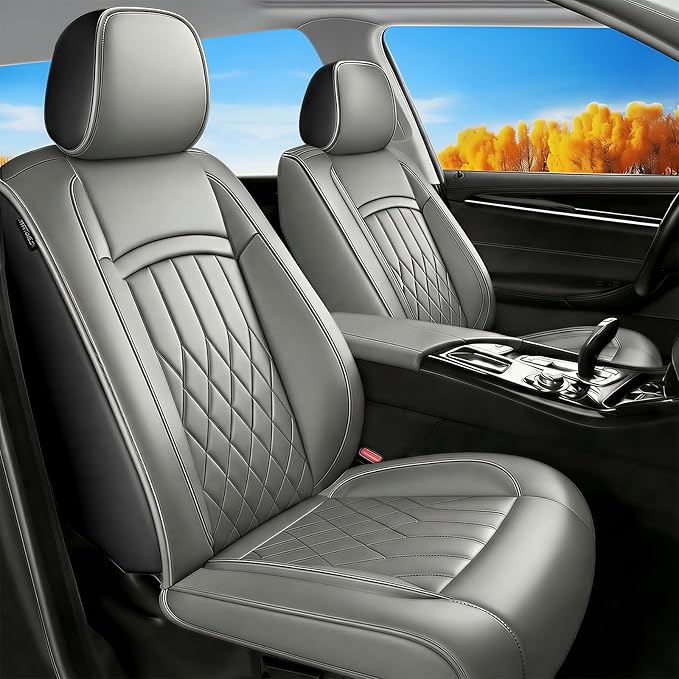 Fit Ioniq Car Seat Covers for Hyundai Ioniq 2017-2026 - Premium Leather, Waterproof, All-Weather, Airbag Compatible, Anti-Slip, Breathable, Easy Install, Seat Protectors, Full Set, Gray