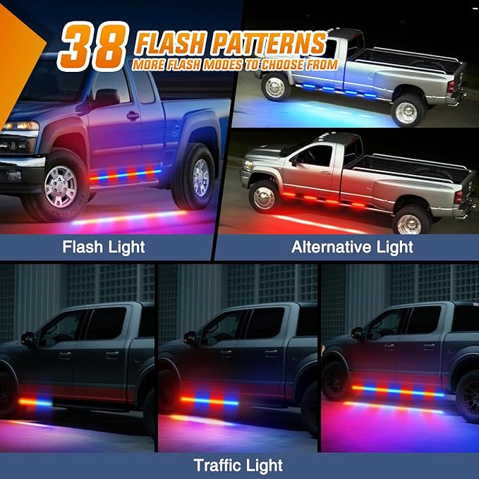 Nilight 2PCS 70 Inch Emergency Strobe Light Strip with Controller 864 LED Red Blue Running Board Lights Flexible Side Flashing Warning Caution Safety Waterproof for Truck Construction Pickup