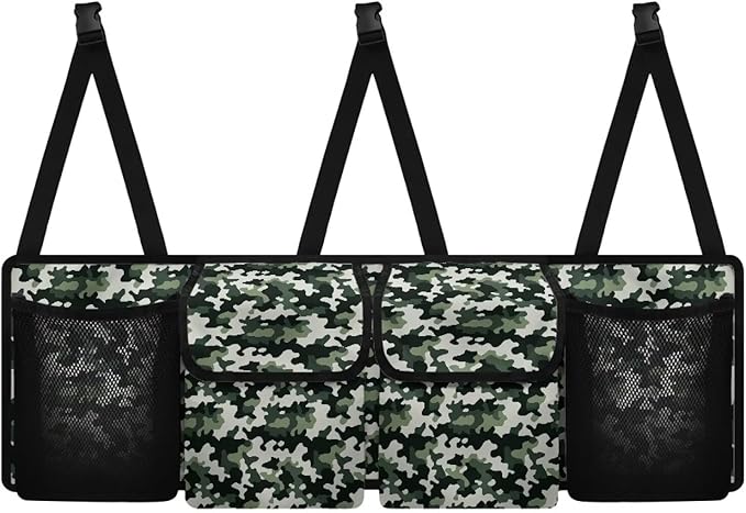 Camo Print Hanging Trunk Organizer with Adjustable Strap, Back Seat Organizer for SUV, Waterproof Collapsible Cargo Storage Bag Backseat Storage Organizer Bag Keep Your Trunk Neat