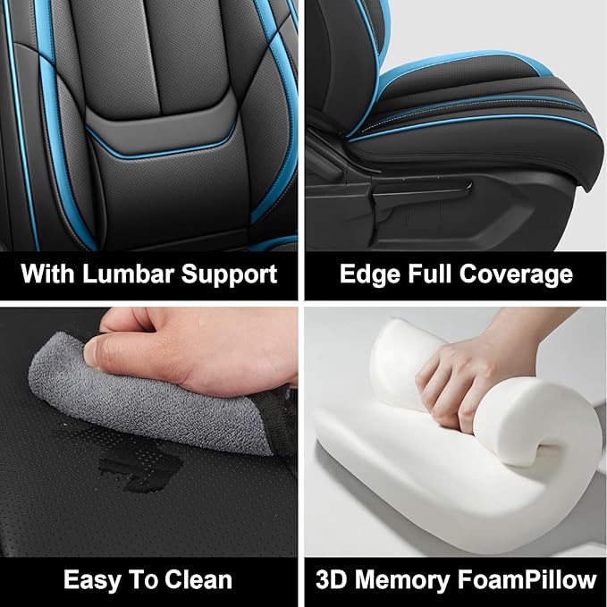 Fit for 98% of Mercedes Benz Car Seat Covers, Premium Nappa Leather Seat Cover, Fully Wrapped Protect Modern Style Seat Cover (2-Seat Standard, Black & Blue)
