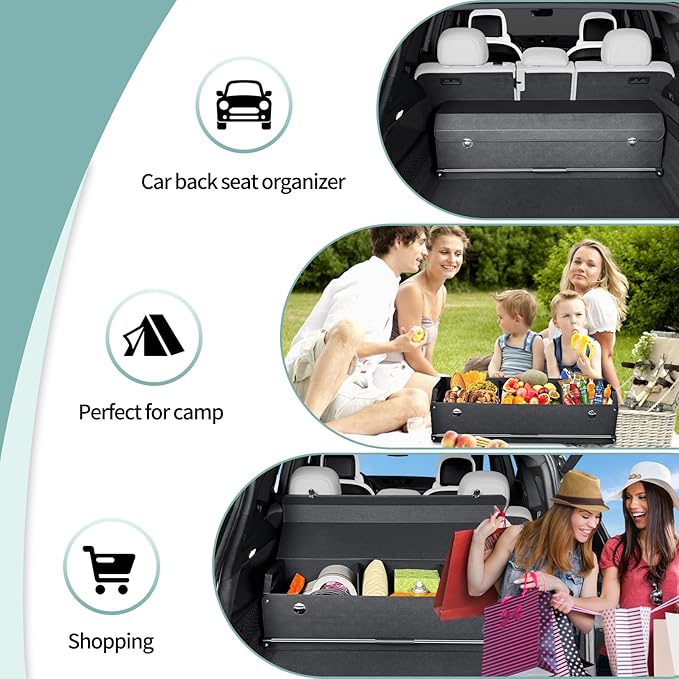 Car Trunk Organizer, Leather Trunk Organizer for Suv with Lid and Push-pull Handle Car Trunk Leather Storage Box Extra Large Cargo Storage (Black, 41.3 x 11.4 x 12.2in)