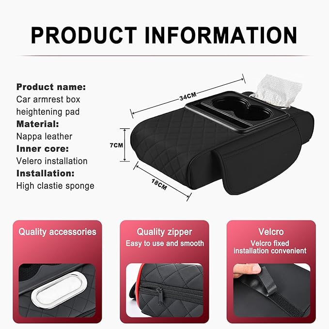 Car Armrest Storage Box for Nissan Hardbody (D21) 1986–1997, Center Console Organizer with Side Pocket, Ergonomic Memory Foam Armrest Cushion, Car Elbow Support Pad,B Black Red