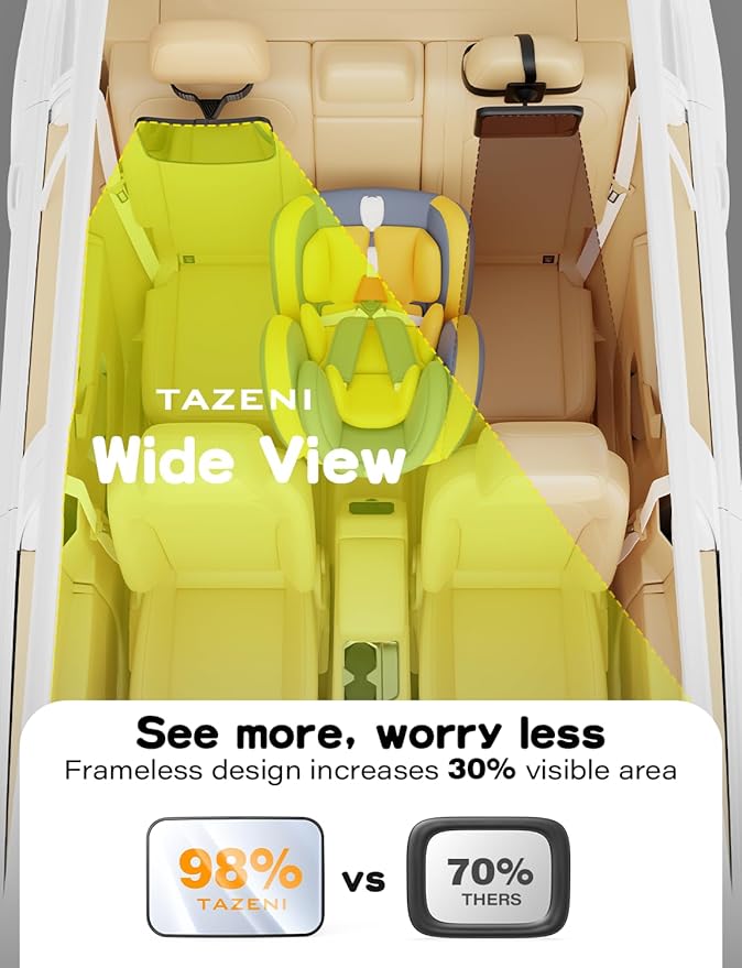 TAZENI Baby Car Mirror Hook Design Ultra Stable Car Seat Mirror for Baby Rear Facing Secure and Shatterproof CarSeat Mirrors 360° Clear View Newborn Essential Accessories