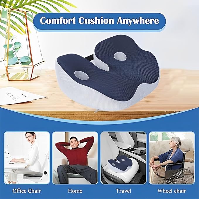 Seat Cushion, Seat Cushion for Sit Bone and Back Pain Relief, Butt, Tailbone, Hip, Hamstring, Posture Support - Memory Foam Comfort Ischial Tuberosity Pillow (Black)