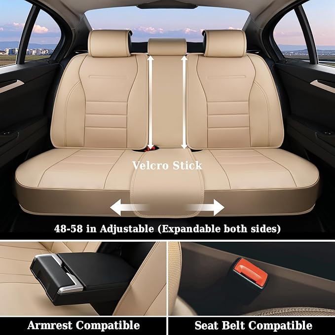 Coverado Car Seat Covers Front Seats, Car Seat Cover Beige, Car Seat Protector, Car Seat Cushion Nappa Leather, 2-Pack Waterproof Seat Covers Carseat Cover Universal Fit for Most Cars Trucks