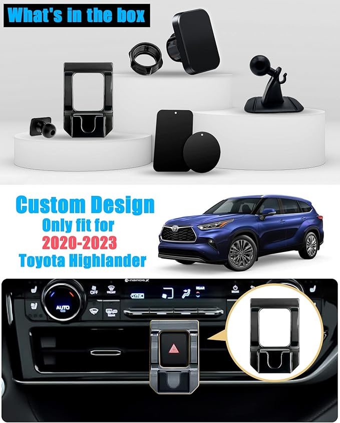 Car Phone Holder, Air Vent Hands Free Adjustable Stand, Auto Cradles Dashboard Mount for Toyota Highlander/Hybird 2020-2023, Custom Magnetic Navigation Bracket for All Smartphone, iPhone