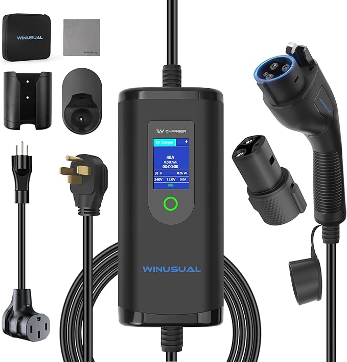 Level 1 and 2 EV Charger, Portable 40A Electric Car Charger with Adapter for Tesla, 110V-240V NEMA 14-50 & 5-15 Plug, 9.6kW EVSE with 25ft Cable