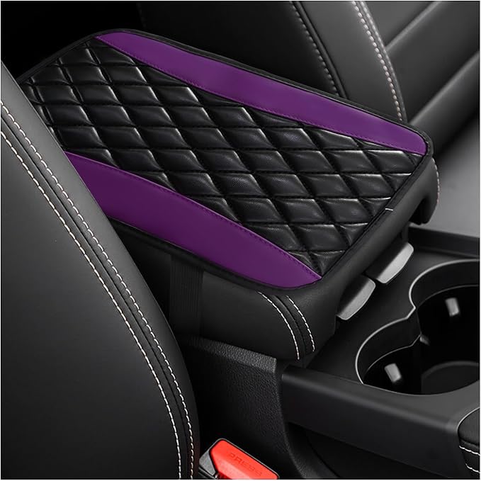 Car Center Console Cushion Pad, Universal Leather Waterproof Armrest Seat Box Cover, Comfortable Auto Armrest Cover Protector, Car Interior Decor Accessories for Most Vehicles (Purple)