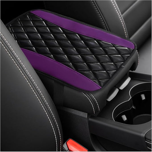 Car Center Console Cushion Pad, Universal Leather Waterproof Armrest Seat Box Cover, Comfortable Auto Armrest Cover Protector, Car Interior Decor Accessories for Most Vehicles (Purple)