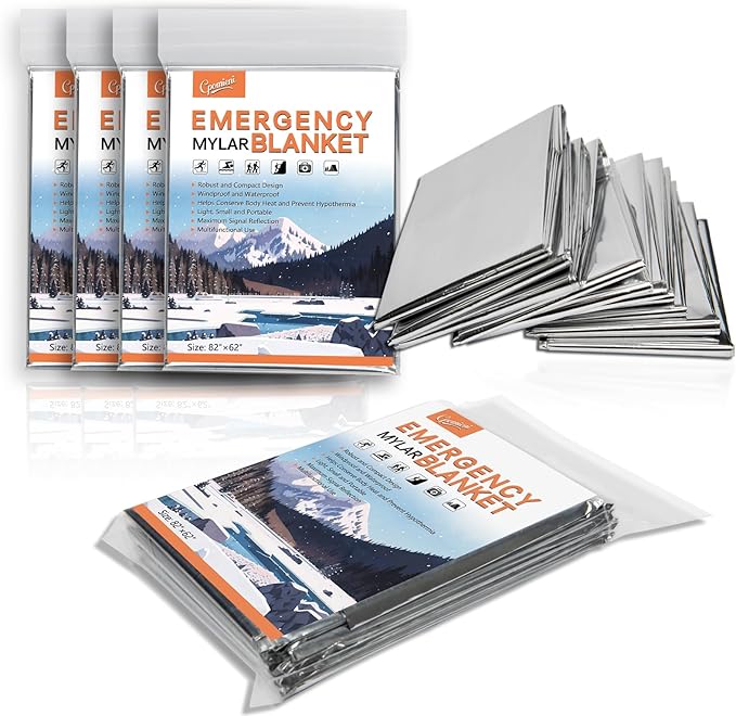 4 Pack -Large 82” x 62” Survival Emergency Mylar Thermal Blankets, Thermal Survival Blanket Perfect for Camping, Hiking, Body Insulation, Outdoors, Car Survival Kit, Bug Out Bag