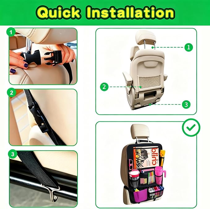 Car Organizer Kick Mats Back Seat Protector, Car Back Seat Organizer with Tablet Holder Pocket for Kids, Travel Accessories with 10 Storage Pockets, 2 Pack