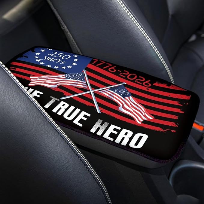 Dreaweet 250 Years American Flag Arm Rest Cover for Car Universal Fit The True Hero Center Console Cover Scratch & Slip Resistant Armrest Cover for Car Truck SUV Sedan