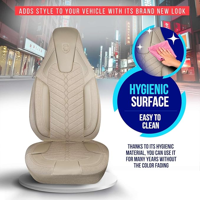 Premium Car Seat Covers Front Seat - Linen Car Seat Cover for SUV, Cars, Most Pickups, Beige, Car Seat Protector, Car Seat Covers Front Seats, Car Seat Protector