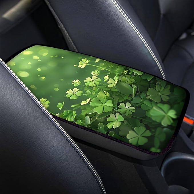 Car Middle Console Covers Non Slip Shamrock Car Arm Rest Cushion Cover for St. Patrick's Day, Universal Auto Interior Accessories for Vehicle, SUV, Truck