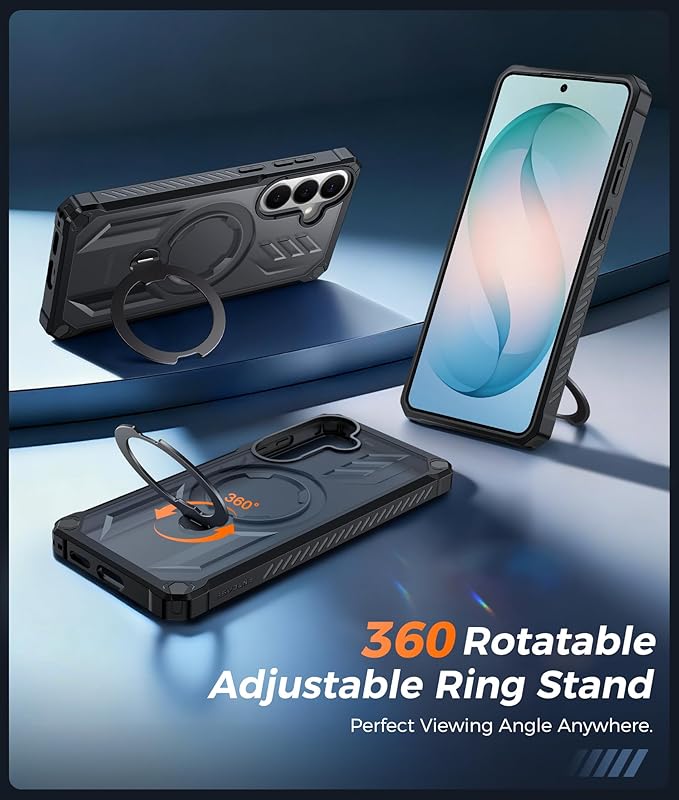 FNTCASE for Samsung Galaxy S26+ Plus Case: Magnetic Phone Case with Ring Kickstand | Screen Protector Heavy Duty Military Grade Protection Drop Proof Protective for S26 Plus 6.9 Translucent Black