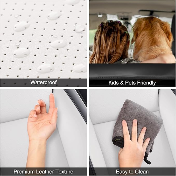Nappa Leather Car Seat Covers Compatible with 2025–2026 Tesla Model Y Juniper, Black & White Two-Tone Design, Custom Fit Full Set, Airbag Compatible Car Interior Cushion Covers