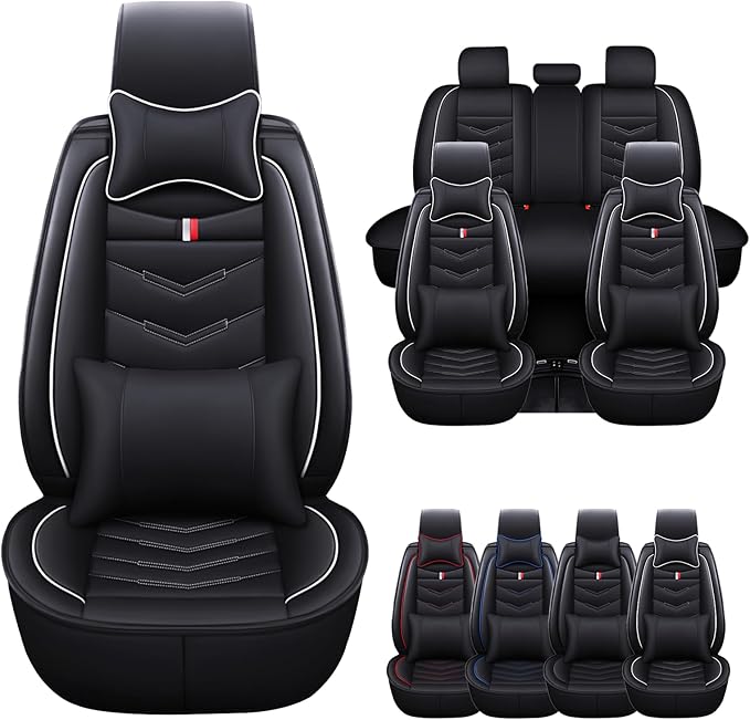 Car Seat Cover for Ford Explorer 2000-2025, Waterproof Durable Compatible Airbag, Premium Leather Seat Protector(5 Seats Luxury,Black White)