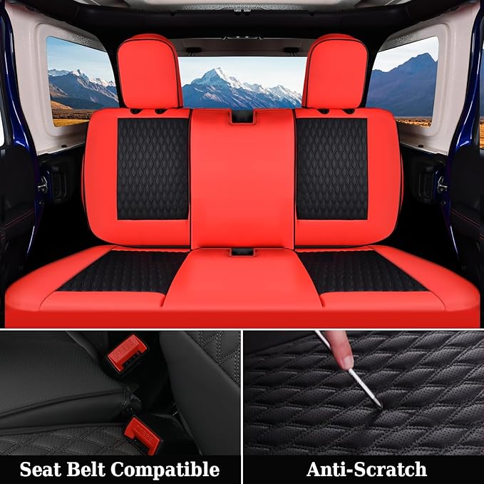Coverado Seat Covers 4 Door Full Set for Jeep Wrangler, Waterproof Car Seat Covers for Truck Automotive Seat Covers Custom Fit for 2013-2017 Jeep Wrangler JK Seat Covers for Cars(Red)