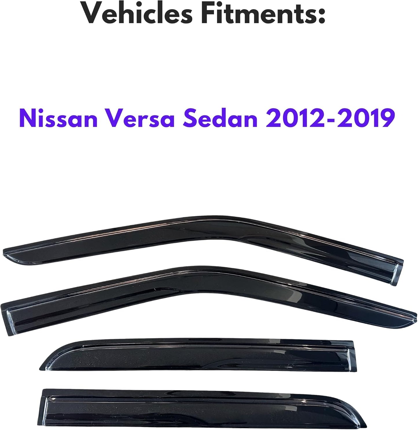 KPY Window Visor Compatible with Nissan Versa Sedan 2012-2019 (Excludes Hatchback), 4PC Rain Guard Side Window Vent Deflectors Tape-On Mugen Style, 2012 2013 2014 2015 2016 2017 2018 2019