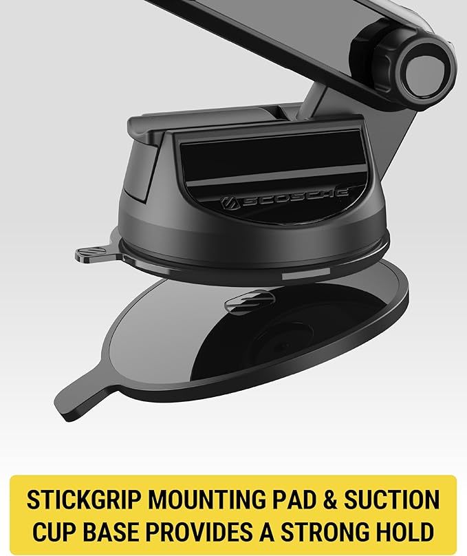 Scosche Phone Mount for Car, Universal Hands Free Windshield/Dashboard, Suction Cup Cell Phone Holder with 360° Rotation, Includes Screen Cleaner, Stand Compatible with iPhone and Android