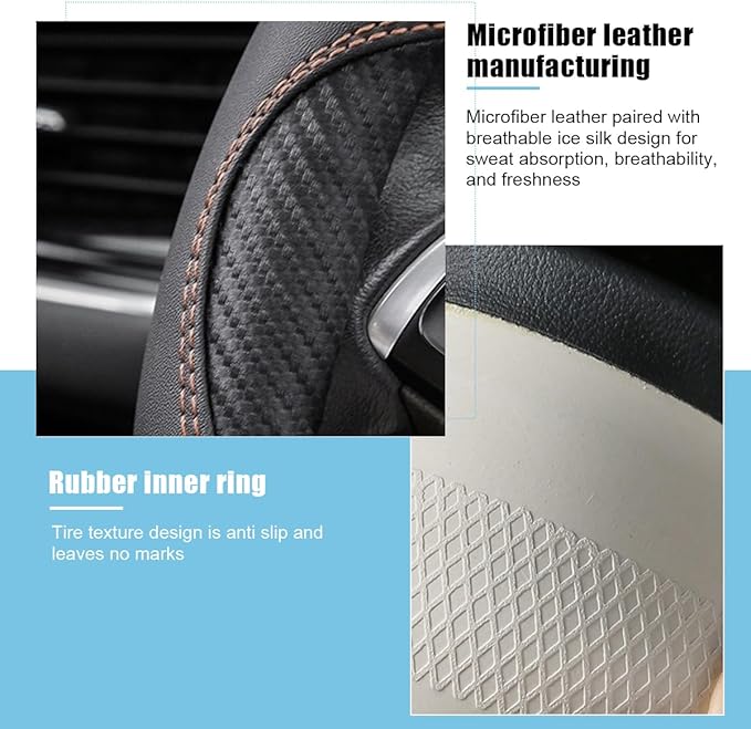 Mandark Car Steering Wheel Cover, 15 Inchs Microfiber Leather Non-Slip Vehicle Steering Wheel Protector, Breathable Auto Interior Protection Accessories, Universal for SUV Sedan Truck (Black/Brown)