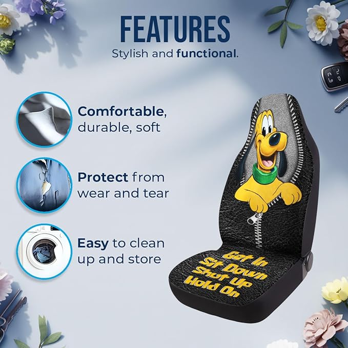 GENANY Cute Cartoon Dog Car Seat Covers Set of 2, Breathable Front Seat Covers for Truck Sedan SUV, Cartoon Car Accessories, Dog Gift for Women Men