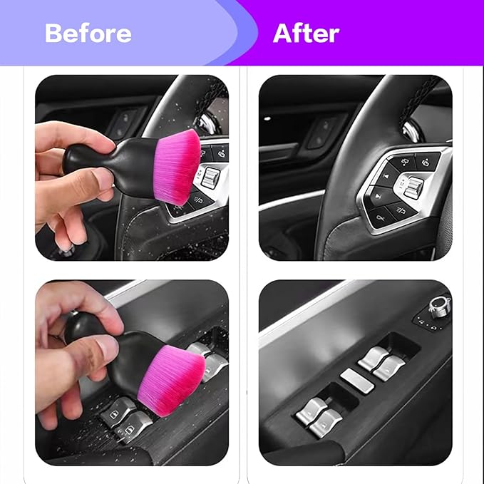 AOCISKA Car Interior Detailing Brush,Soft Bristle Cleaning Brush Car Detailing Brush Dusting Brush,Car Interior Cleaning Tool,Auto Detail Brush Car Dash Duster Brush (Black&Double Purple)