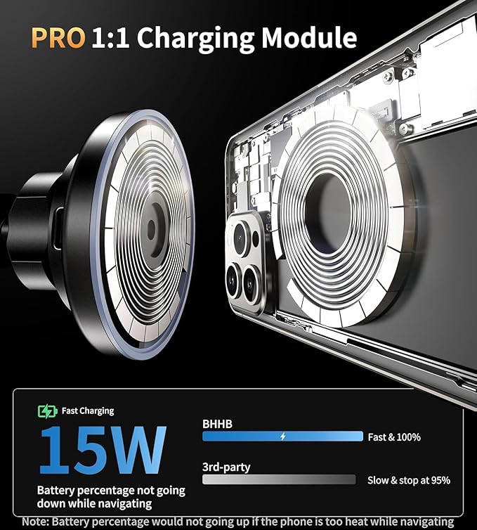 BHHB for iPhone 17 Magsafe Car Mount Charger, [2026 New] 15W 2in1 Magnetic Wireless Car Charger, fits for Magsafe Car Charger, Vent/Dashboard Phone Holder Mount for iPhone 17 16 15 14 13 12 Series