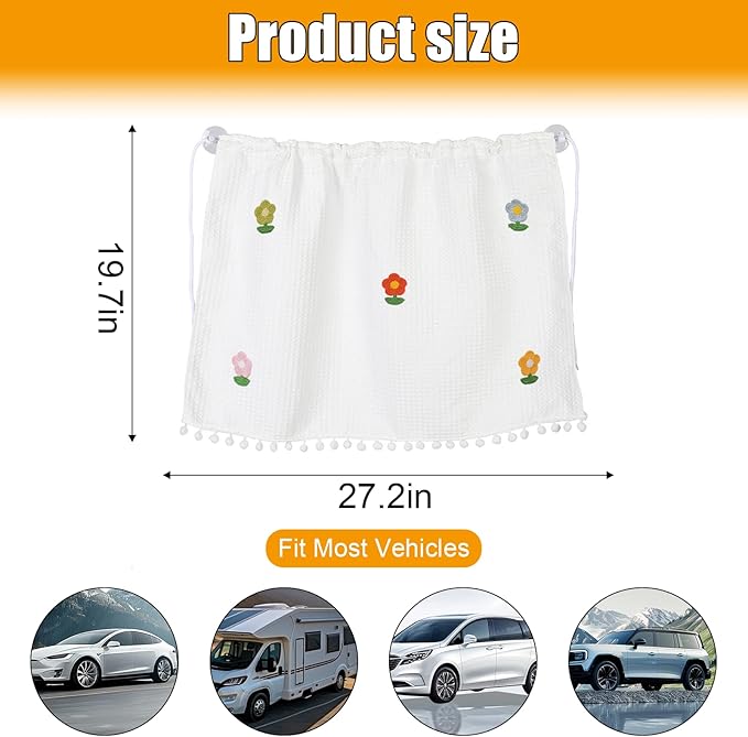 Car Side Window Sun Shade Privacy Curtain for Baby - Blackout UV Protection Car Window Shades with Suction Cup for Back Seat - Cute Auto Camping Windows Screen Shades (Five-Color Sunflower)