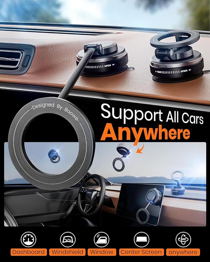 Magnetic Phone Holder for Car, Car Mount 360 Adjustable Vacuum Suction Cup, Phone Mount for Car Accessories/Windshield/Mirror/Kitchen/Gym for iPhone 17 Pro Max 16 15 14 13
