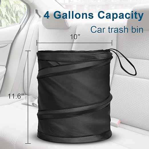 Car Trash Can, Large-Sized Pop-up Car Trash Bin, Collapsible Garbage Can, Trash Bag with Elastic Band Hanging, Double-Layer Washable Trash Can, Waste Basket with Velcro