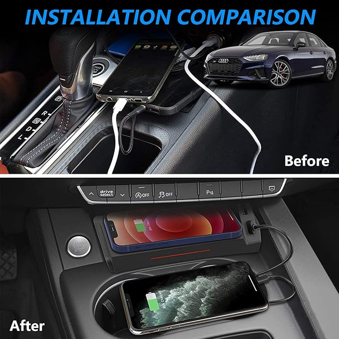 Wireless Car Charger for Audi A4 S4 RS4 A5 S5 RS5 2017-2022, 15W Qi Fast Charging Phone Charger Center Console for Audi B9 A4 A5 Sedan/Allroad/Quattro/Coupe/Sportback/Cabriolet Accessory