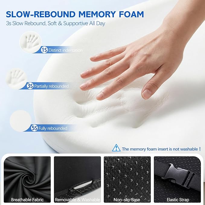 Office Chair Cushion for Tailbone & Back Pain Relief, Strong Lumbar Support Ergonomic Cushions, Comfortable Memory Foam Cushion for Pain Relief, Suitable for Office Chairs, Home Chairs, Car